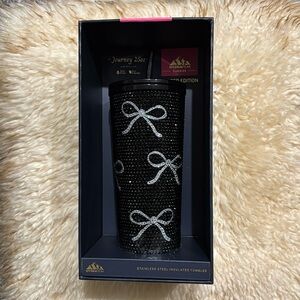 NIB Silver Bow Black Rhinestones Hydrapeak Tumbler 25 oz with Free Ribbon Clip